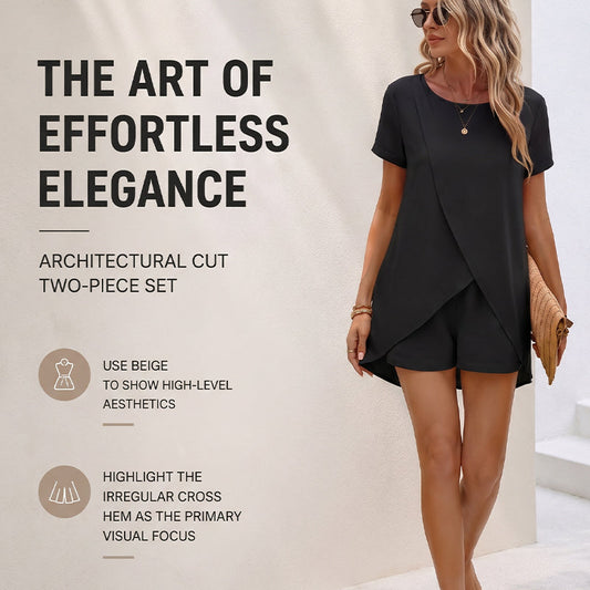 🌸Women's Solid Color Irregular Top & Shorts Two Piece Set - Stand out this summer✨