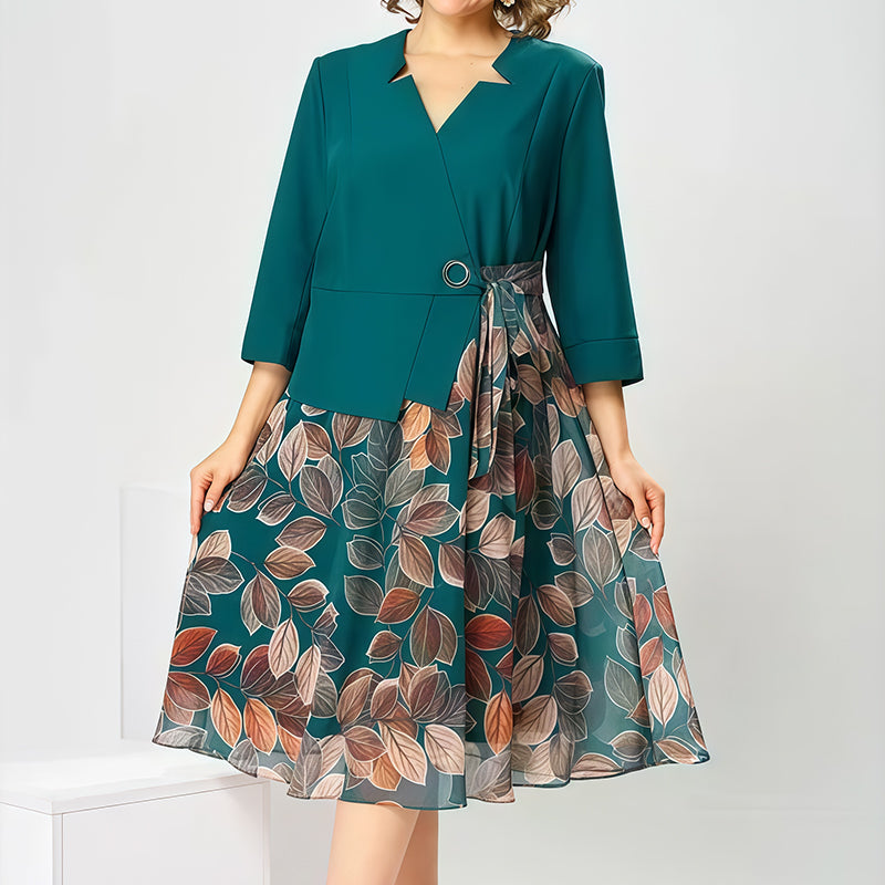 Elegant Faux Two-Piece Leaf Print Dress✨ Effortless Elegance, Anytime, Anywhere ✨