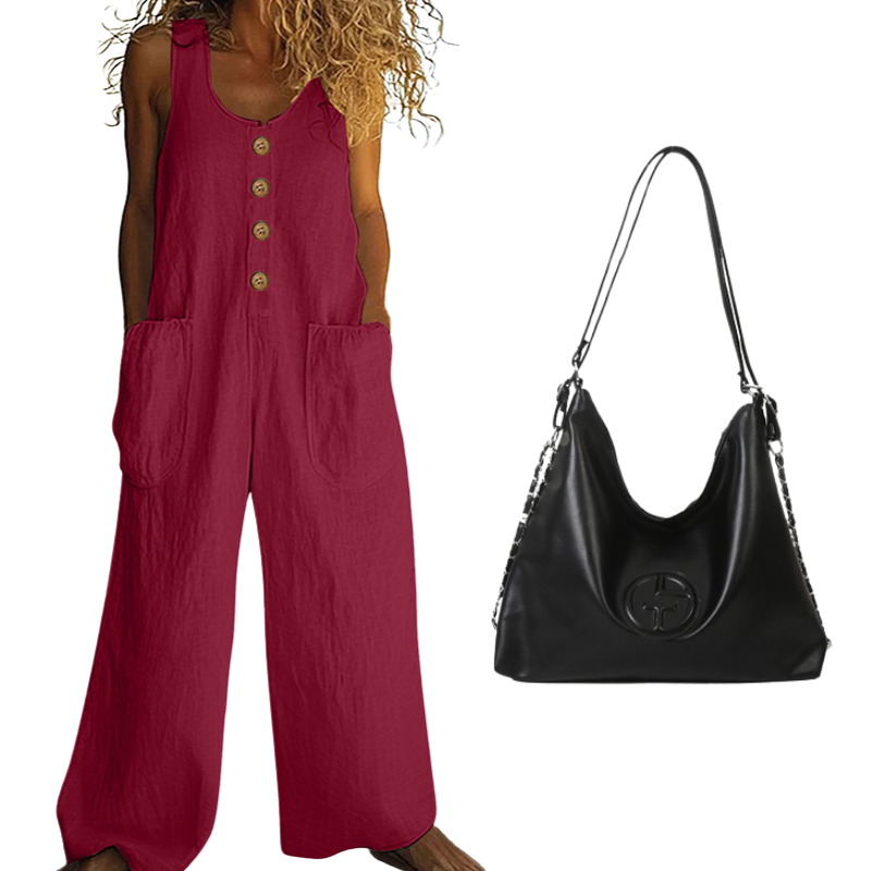 🌿Damen Ärmelloser Jumpsuit mit weitem Bein und Taschen – Schick, bequem & mühelos