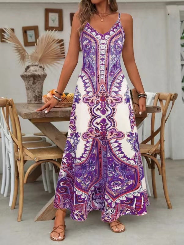 ⏳🔥2026 Verkaufsschlager🎁Damen Retro Print V-Ausschnitt Ärmelloses Maxikleid🔥Beim Kauf von 2 Stück kostenloser Versand🔥