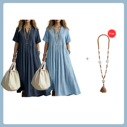 🔥 Nur heute – Bis zu 50% RABATT 👗 Damen lockeres Freizeitkleid mit V-Ausschnitt✨