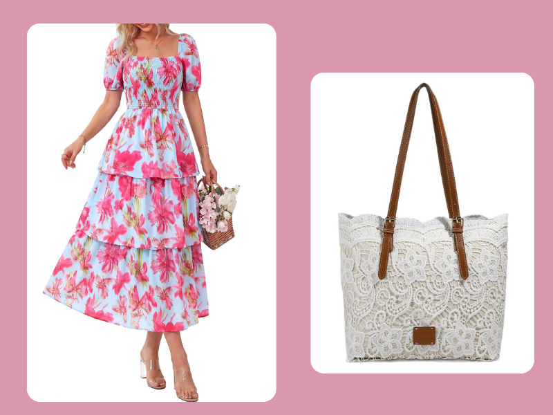⏰Sommer-Hot-Sale 50% RABATT💃Damenkleid mit Blumenmuster, eckigem Ausschnitt, Puffärmeln und gerafften Stufen