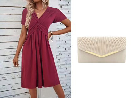 🔥 Zeitlich begrenzter Verkauf – Bis zu 50 % RABATT✨Damen V-Ausschnitt Wickelkleid mit Falten