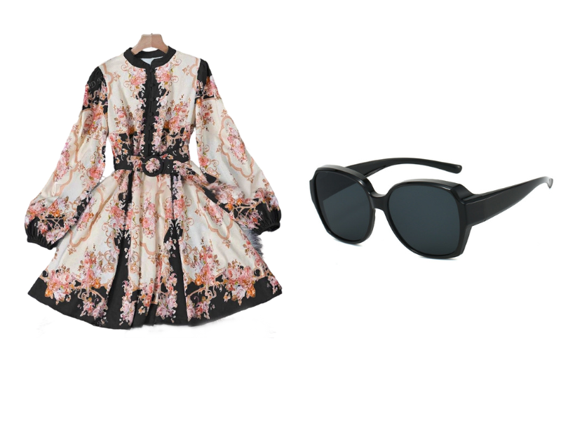 🌸 Zeitlose Eleganz – Romantisches Blumenmuster High Neck Minikleid🌷
