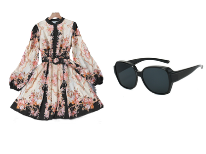 🌸 Zeitlose Eleganz – Romantisches Blumenmuster High Neck Minikleid🌷