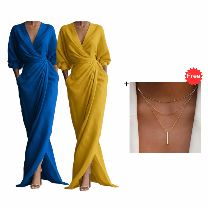 ⌛Befristetes 52 % Angebot – Elegantes V-Ausschnitt Wickel-Maxikleid für Damen👗✨