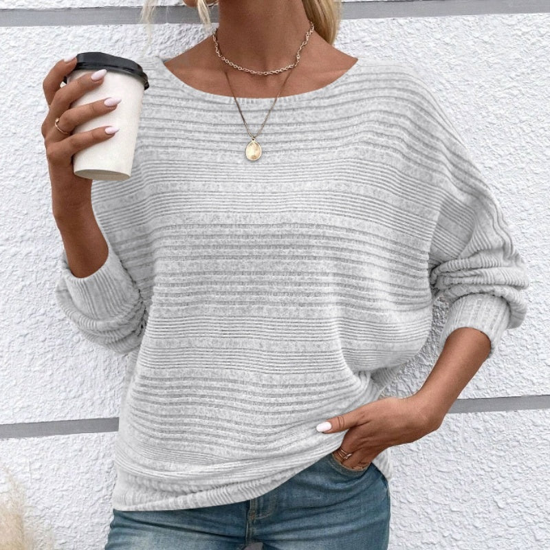 🌹Herbst-Sale - 49% Rabatt🌹Uni Langarm-Oberteil mit Rundhalsausschnitt und Streifenmuster