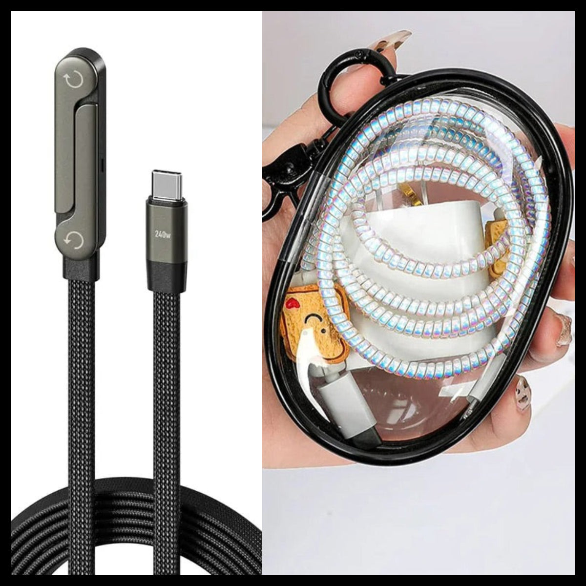 ⏳Limited-time 67% off 🧶2-in-1 ⚡️240w super fast charging📱Invisible Holder Charger Cable with Stand