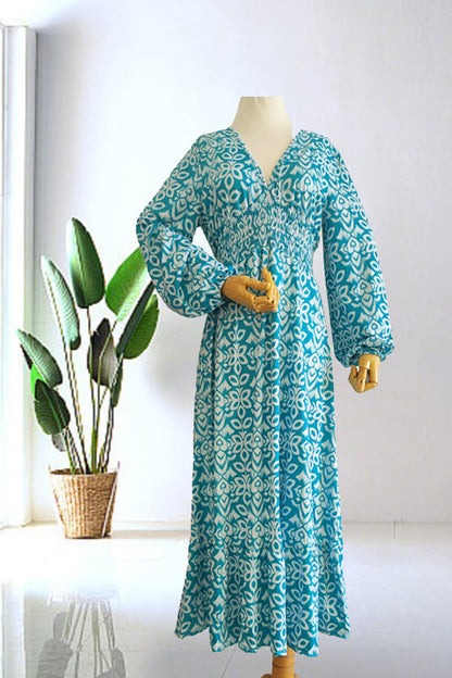 🔥Heißer Verkauf – 50% RABATT ✨ Langes Freizeitkleid mit V-Ausschnitt und Print – Mühelose Eleganz für sonnige Tage & besondere Momente 🌸
