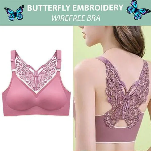 🎁Hot Sale 55% OFF⏳Butterfly Embroidery Wirefree Bra – Wire-Free Lift & All-Day Support ✨
