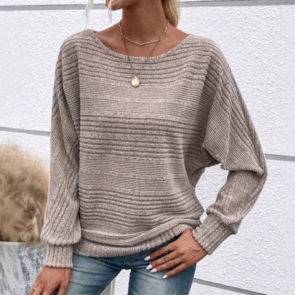 🌹Herbst-Sale - 49% Rabatt🌹Uni Langarm-Oberteil mit Rundhalsausschnitt und Streifenmuster