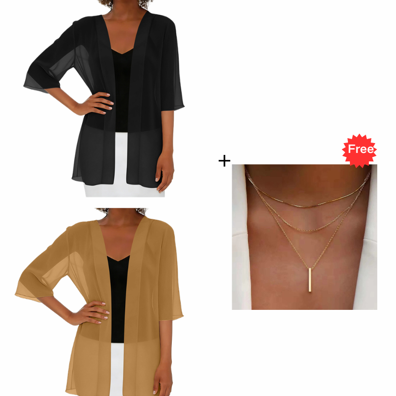 🏆LAST DAY SALE: ONLY ￡12.8!!🎁✨Women's Chiffon Open Front Cardigan Loose– Soft & Breathable🔥