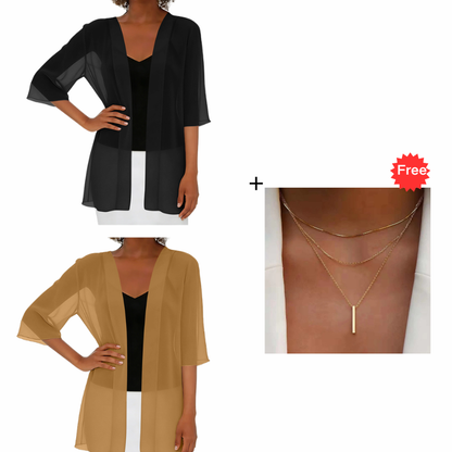🏆LAST DAY SALE: ONLY ￡12.8!!🎁✨Women's Chiffon Open Front Cardigan Loose– Soft & Breathable🔥