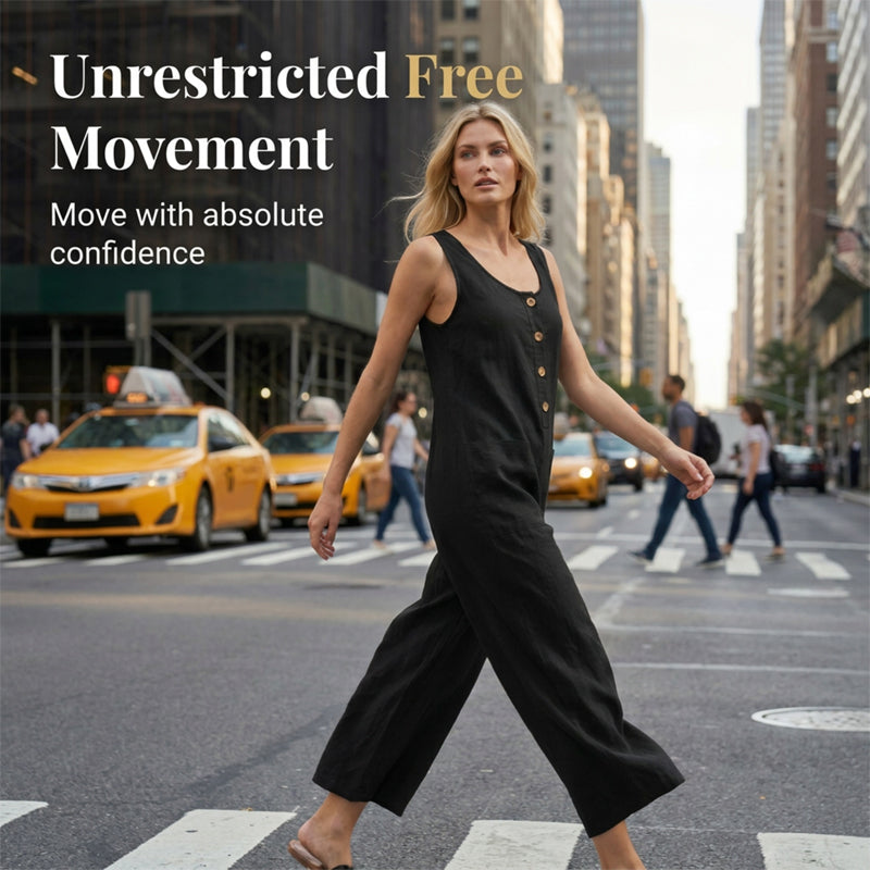 🌿Damen Ärmelloser Jumpsuit mit weitem Bein und Taschen – Schick, bequem & mühelos