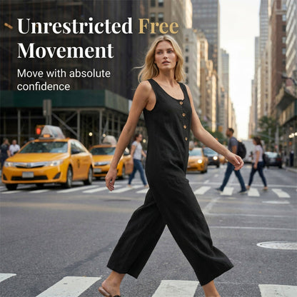 🌿Damen Ärmelloser Jumpsuit mit weitem Bein und Taschen – Schick, bequem & mühelos