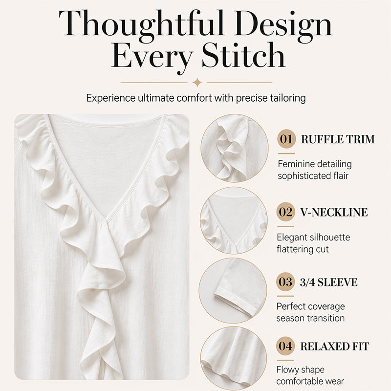 Trending Now⭐💫 Flowy V-Neck Top with Ruffle Accent – Versatile Solid Color That Pairs with Everything