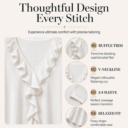 Trending Now⭐💫 Flowy V-Neck Top with Ruffle Accent – Versatile Solid Color That Pairs with Everything