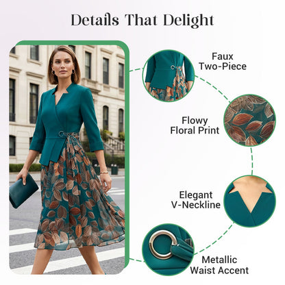 Elegant Faux Two-Piece Leaf Print Dress✨ Effortless Elegance, Anytime, Anywhere ✨