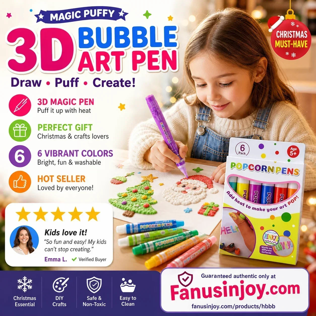💥Surprise Price: Only £7.99!!🎁🔮Magic Pen – Draw 3D with one stroke!🎄 DIY Bubble Popcorn Drawing Pens& Buy 3 Pay 2 🔥