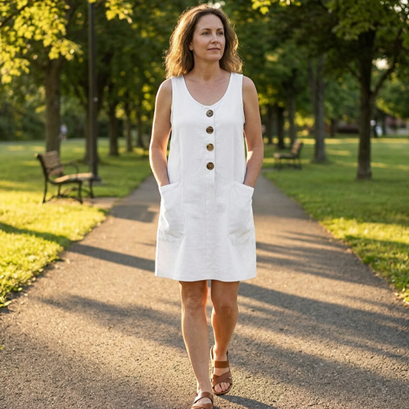 🌸Women's Solid Color U-Neck Sleeveless Cotton Linen Dress - Lightweight, Breezy & Ridiculously Comfy 💛