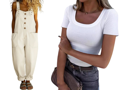 👖Lässige Baggy Jeans-Latzhose für Damen mit Taschen – Entspannter Stil, ganztägiger Komfort✨