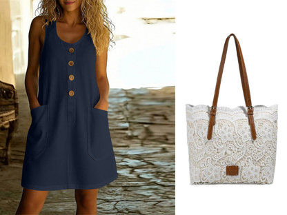 🌸Women's Solid Color U-Neck Sleeveless Cotton Linen Dress - Lightweight, Breezy & Ridiculously Comfy 💛