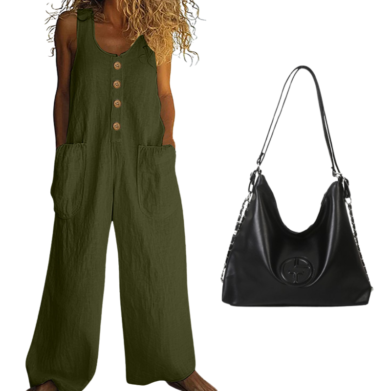 🌿Damen Ärmelloser Jumpsuit mit weitem Bein und Taschen – Schick, bequem & mühelos