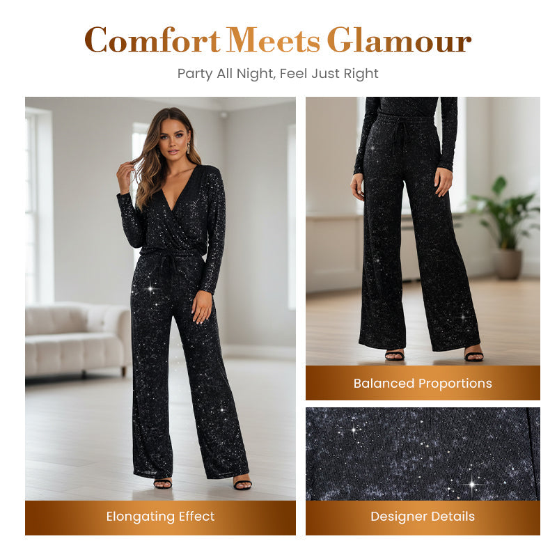 💖LAST DAY SALE 66% OFF🥰Women's Sequin Sparkle Wide Leg Pants with Elastic Waistband