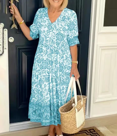 💝Heißer Verkauf💝👗Gemütliches Boho-Kleid mit V-Ausschnitt im neuesten Stil✨