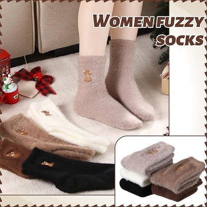 ⏳LETZTER TAG WARMER WINTER SALE 50 % RABATT!🔥🐮5 Paar flauschige Highland-Kuh bestickte Plüschsocken