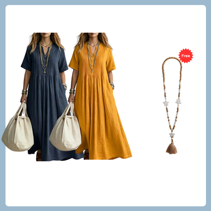 🔥 Nur heute – Bis zu 50% RABATT 👗 Damen lockeres Freizeitkleid mit V-Ausschnitt✨