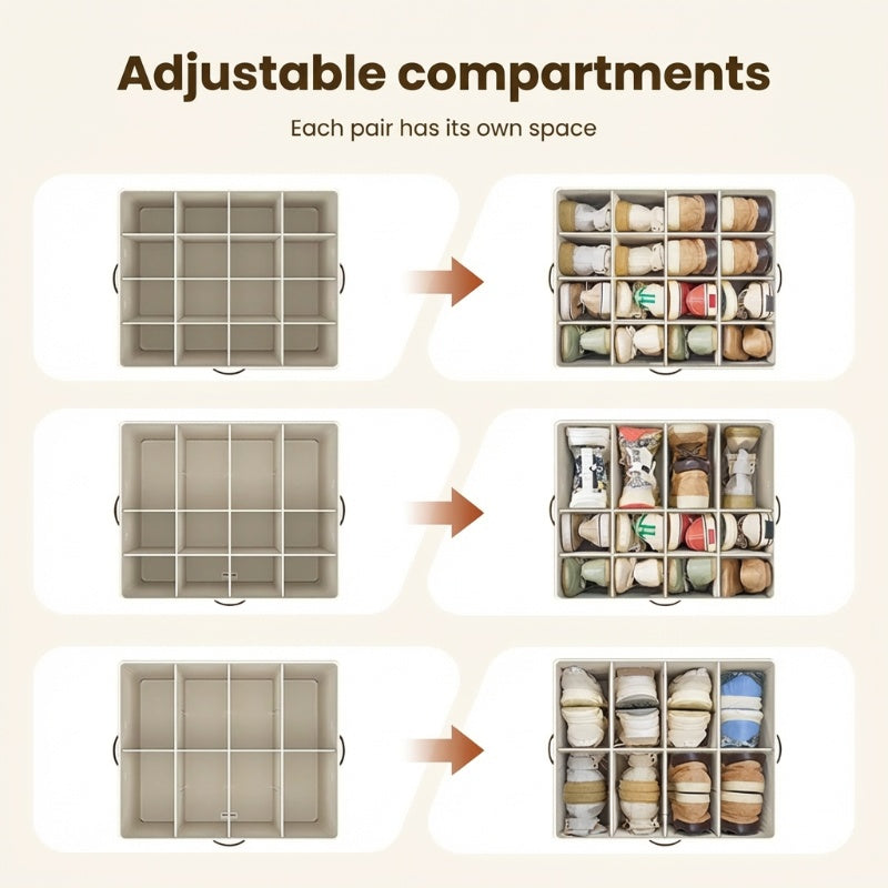 👟 Schuh-Organizer-Aufbewahrungsbox aus Stoff – faltbares Design, großes Fassungsvermögen, staubdicht & atmungsaktiv, platzsparend für Schrank & Schlafzimmer 🧺