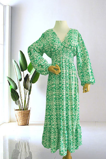 🔥Heißer Verkauf – 50% RABATT ✨ Langes Freizeitkleid mit V-Ausschnitt und Print – Mühelose Eleganz für sonnige Tage & besondere Momente 🌸
