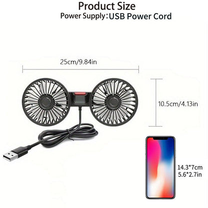 🌞Summer Sale 56% OFF🔥Dual Head USB Car Seat Fan, 3-Speed 360° Rotatable