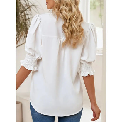 💥🌟 Elevate Your Style With Women's Elegant V-Neck Puff Sleeve Blouse✨