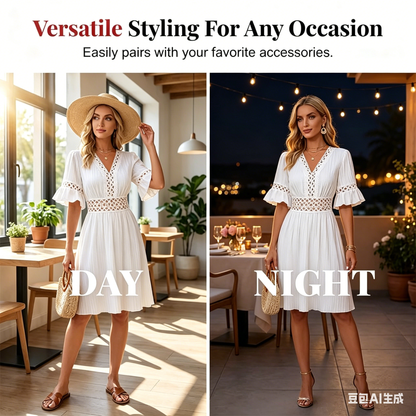 🌸Elegantes V-Ausschnitt-Kleid mit Spitzenausschnitten✨ Stilvoll in den Sommer