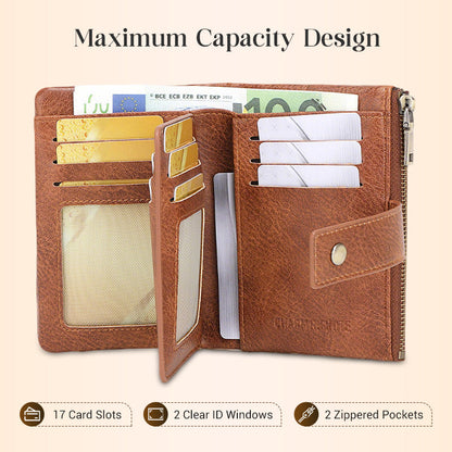 Women's Retro Style RFID Blocking Tri-fold Wallet