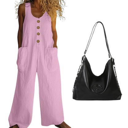 🌿Damen Ärmelloser Jumpsuit mit weitem Bein und Taschen – Schick, bequem & mühelos