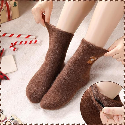 ⏳LETZTER TAG WARMER WINTER SALE 50 % RABATT!🔥🐮5 Paar flauschige Highland-Kuh bestickte Plüschsocken