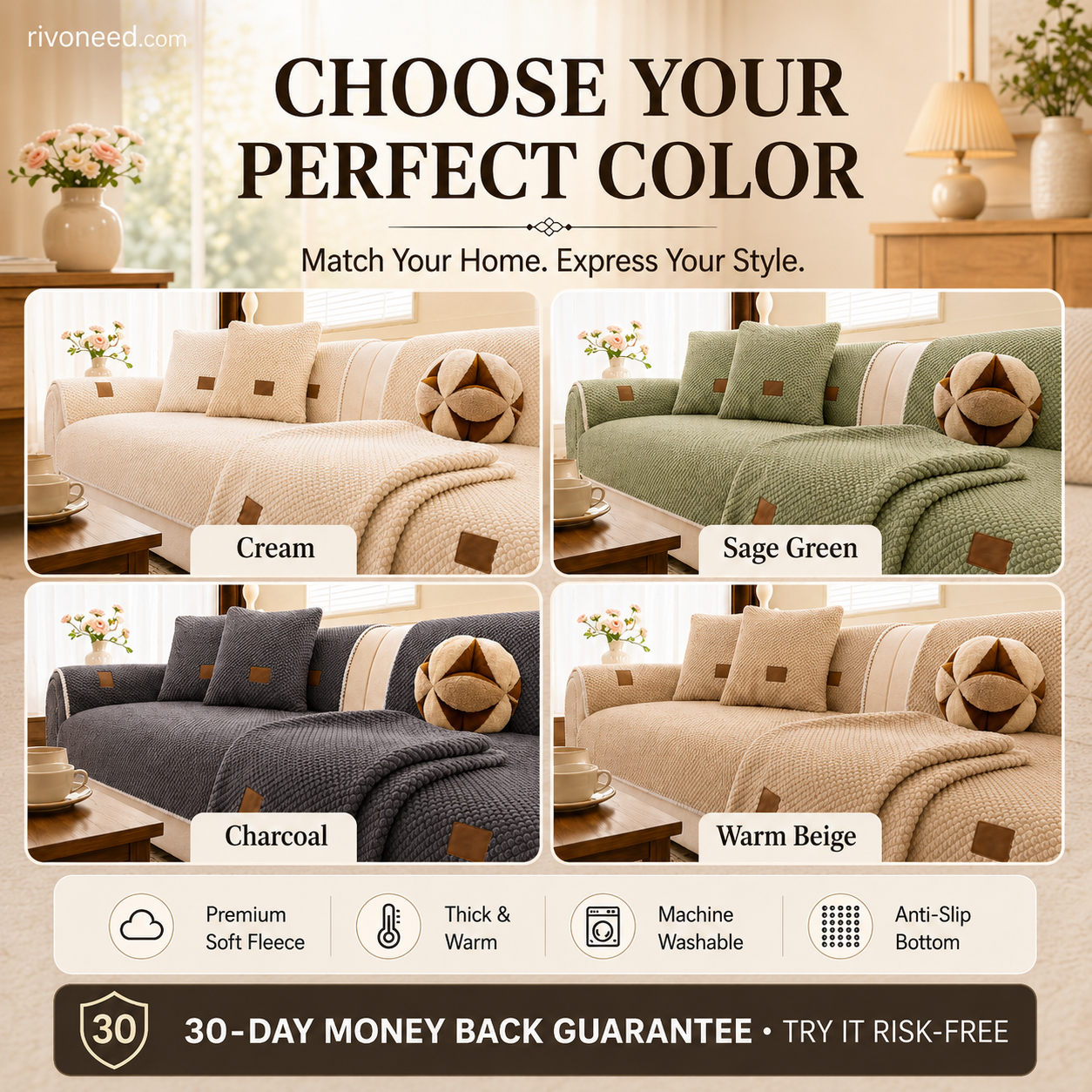 🐶Thickened Non-Slip Sofa Cover – Ultra-Soft, Washable, Scratch-Resistant & Pet-Friendly, 4 Colours 🛋️✨