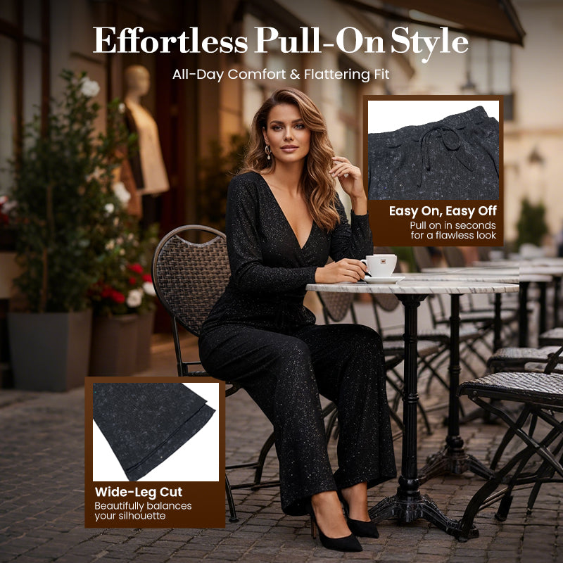 💖LAST DAY SALE 66% OFF🥰Women's Sequin Sparkle Wide Leg Pants with Elastic Waistband