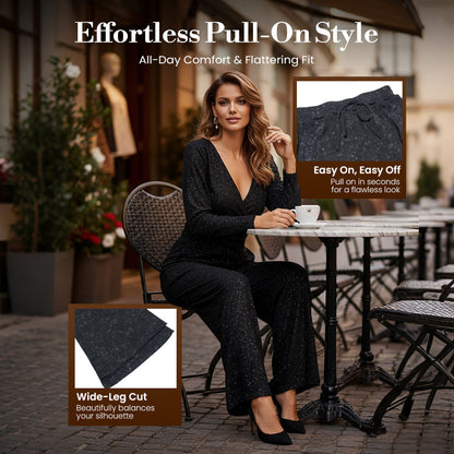 💖LAST DAY SALE 66% OFF🥰Women's Sequin Sparkle Wide Leg Pants with Elastic Waistband