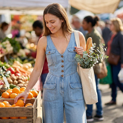 ⏳Zeitlich begrenztes Angebot⏰Damen-Jeans-Jumpsuit – Ärmellos, V-Ausschnitt, weites Bein 💫