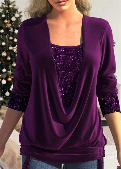 💖LAST DAY PROMOTION - 50%OFF💖 Sequin Loose Smocked Fake Two-Piece Top
