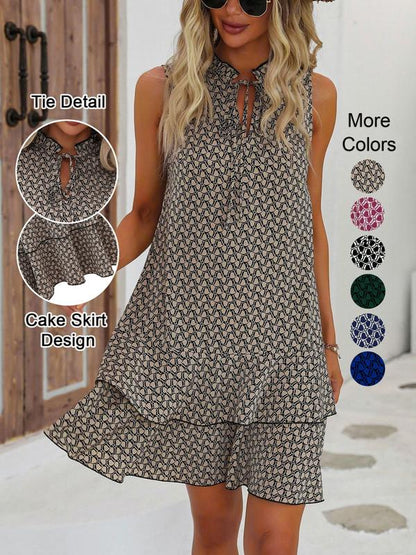 🎉Last Day Promotion 70% OFF💃Women's Geometric Print Bow Dress