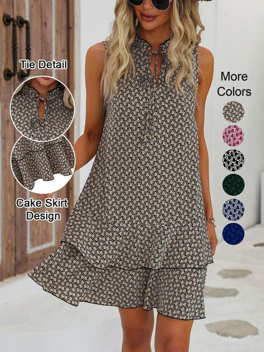 🎉Last Day Promotion 70% OFF💃Women's Geometric Print Bow Dress