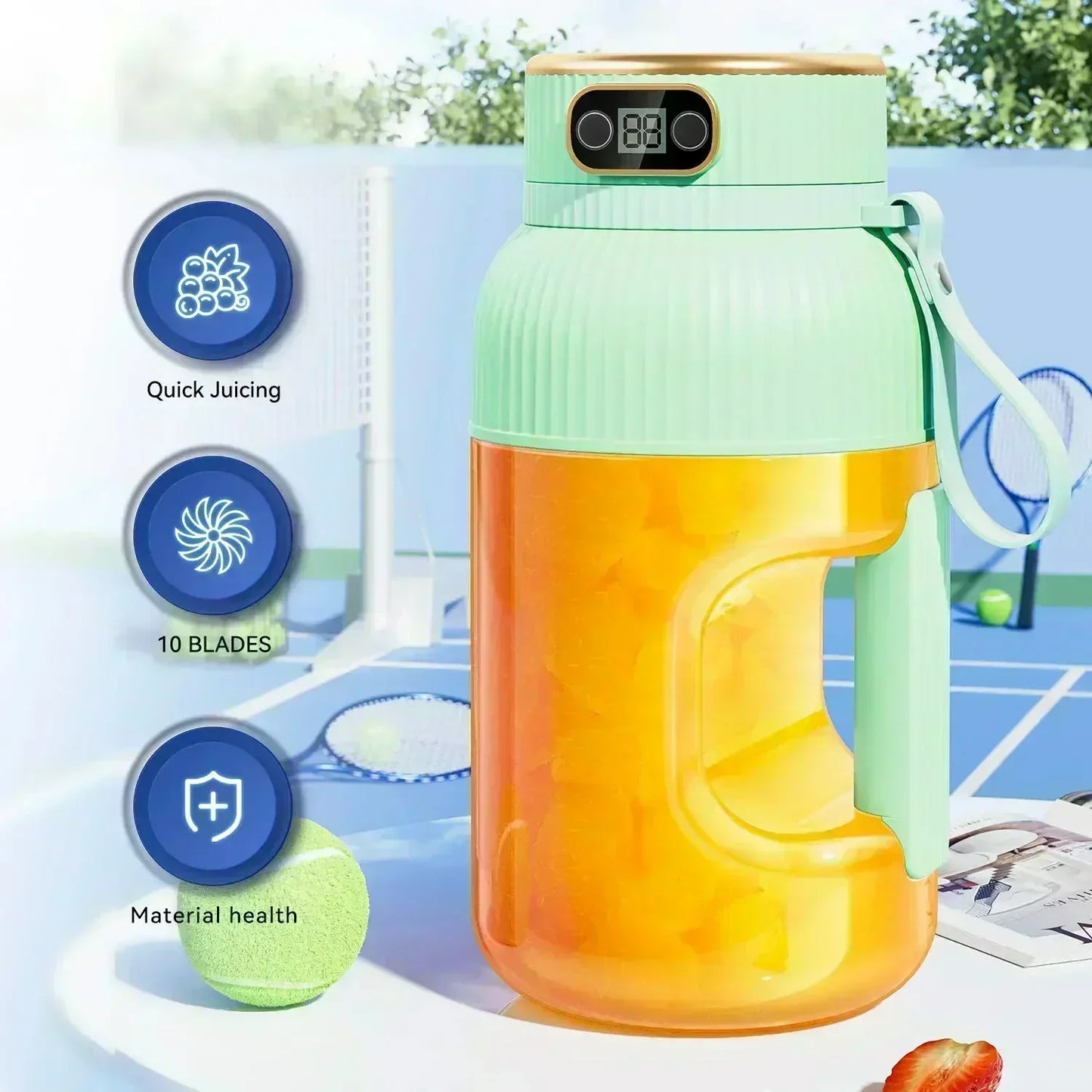 2-in-1 Juicer Cup 🍹 Drink Directly After Juicing. Large Capacity, Digital Screen, Multi-blade Design. Portable And A Must-have For The Gym And Outdoors 🏋️