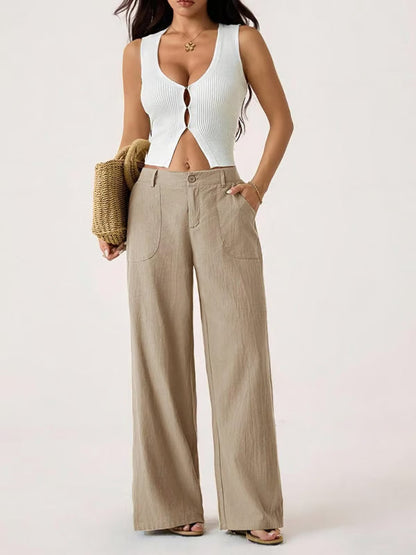 🔥LETZTER TAG 50% RABATT ☀️🛍️Damen Sommer Klassische Palazzo Hose aus Baumwoll-Leinen-Gemisch, leicht