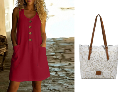 🌸Women's Solid Color U-Neck Sleeveless Cotton Linen Dress - Lightweight, Breezy & Ridiculously Comfy 💛