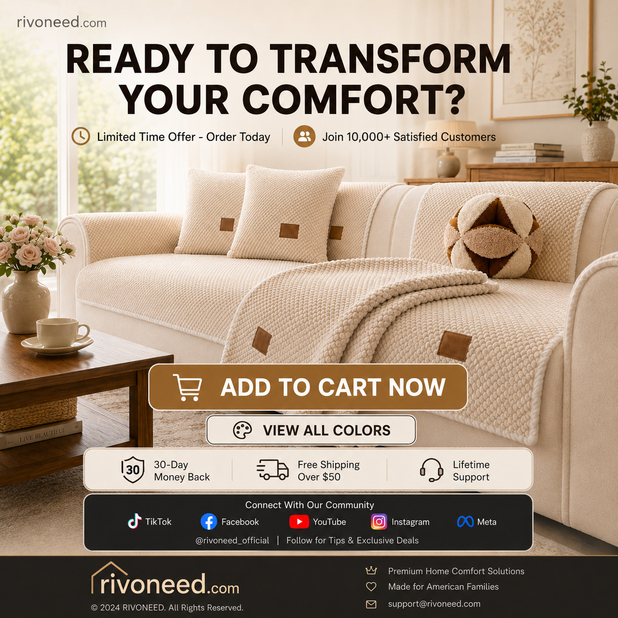 🐶Thickened Non-Slip Sofa Cover – Ultra-Soft, Washable, Scratch-Resistant & Pet-Friendly, 4 Colours 🛋️✨